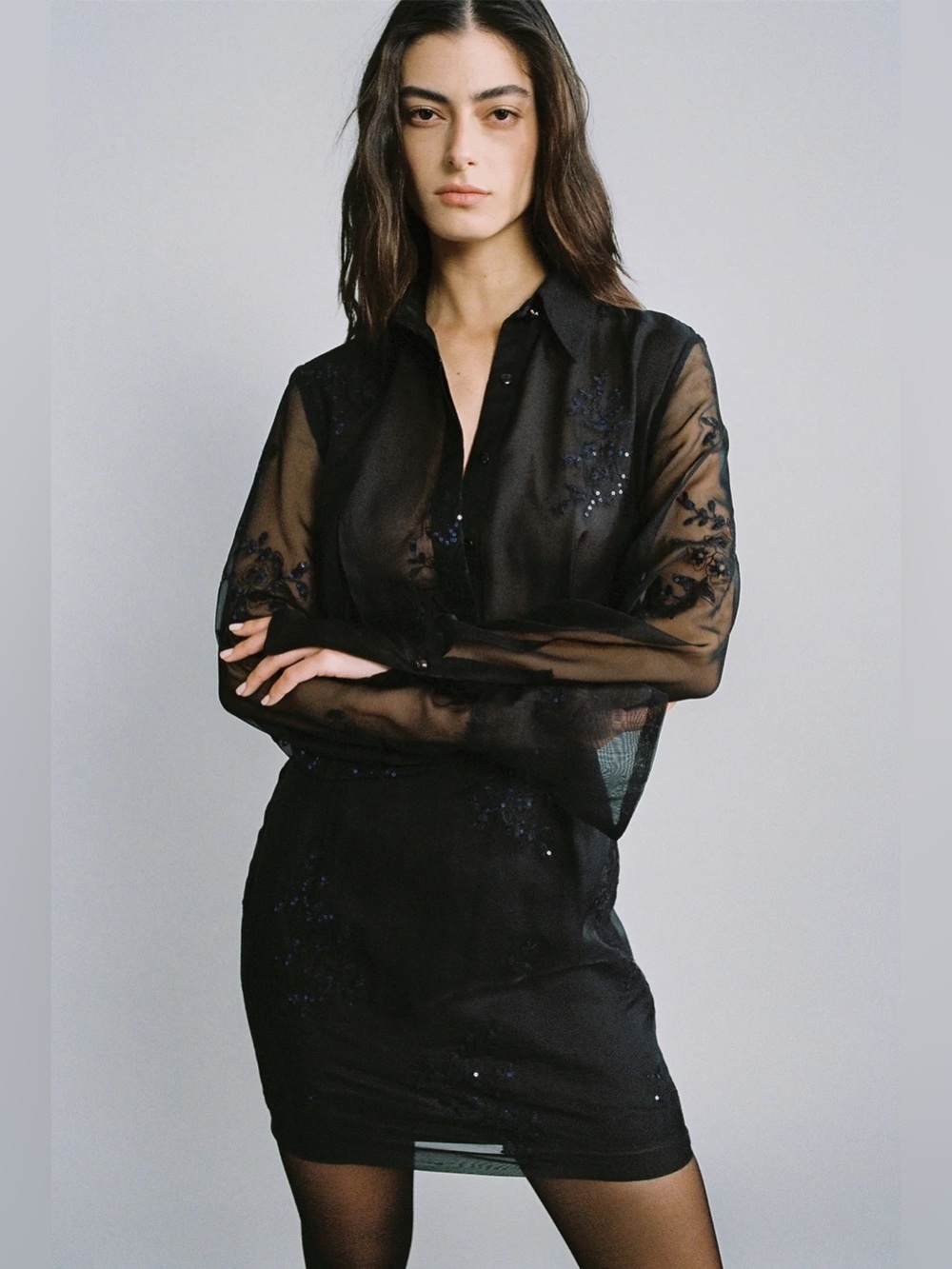 NWT Sabina Musayev Aquila Long Sleeve Sheer Sequin Black Mini Dress Small